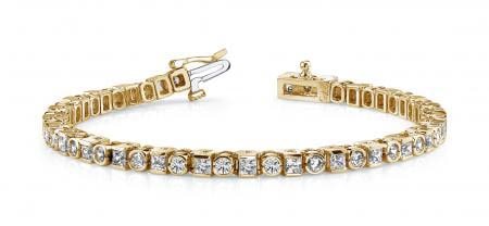 14KT YELLOW GOLD 4 CTW G-H VS2/SI1 PRINCESS AND ROUND DIAMOND TENNIS BRACEL: 14KT YELLOW GOLD 4 CTW G-H VS2/SI1 PRINCESS AND ROUND DIAMOND TENNIS BRACELET #PAPPS20103v5