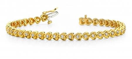 14K YELLOW GOLD 1 CTW G-H I1/I2 HEART LINK DIAMOND BRACELET: 14K YELLOW GOLD 1 CTW G-H I1/I2 HEART LINK DIAMOND BRACELET #PAPPS23451v5