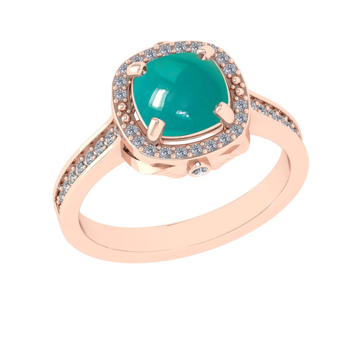 2.05 Ctw VS/SI1 Emerald and Diamond 14K Rose Gold Engagement Ring: Color Stone Weight : 1.80 Ctw (Round Cab) Stone Color :- Emerald Center Stone Setting : Prong Side Weight Of Ctw 0.25 Ctw Color : J-K Clarity : VS/SI1 Stone Setting : Prong Metal Weight : Approx 4.70 
