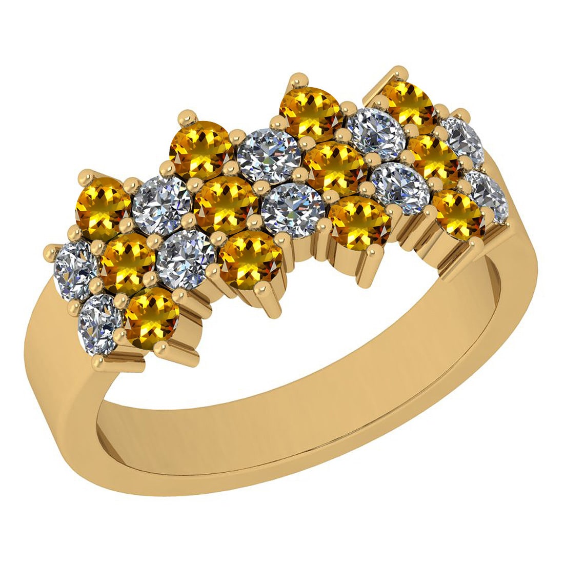 Certified 1.51 Ctw I2/I3 Yellow Sapphire And Diamond 10K Yellow Gold Band R: Center Stone Approx Weight: 0.82 Ctw (Round Cut) Center Stone Color: Yellow Sapphire Center Setting: Prong Side Stone 0.69 ctw Side Stone Color: J-K Side Stone Setting: Prong Side Stone Clarity: I2/I3