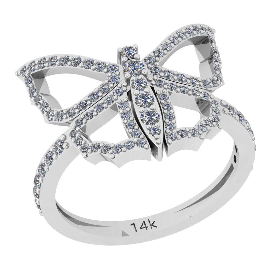 0.70 Ctw Si2/i1 Diamond 14K White Gold Creature butterfly Ring: Total Weight : 0.70 Ctw (Round Cut ) Diamond Stone Color : J-K Stone Clarity : Si2/i1 Diamond Stone Setting : Prong Metal Weight : Approx 3.50 Gram 14K White Gold Creature butterfly Ring Current Ring 