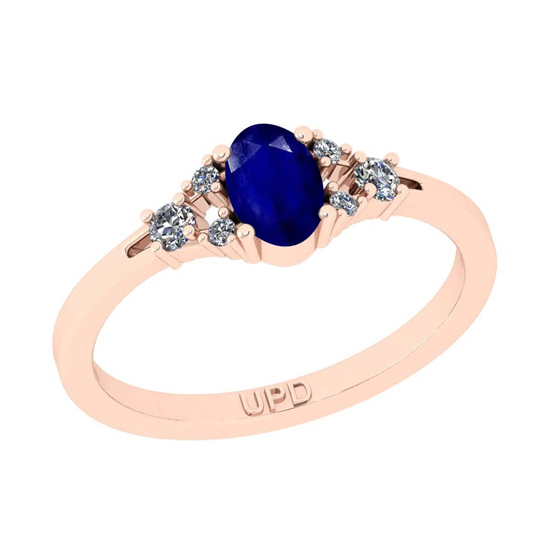 0.60 Ctw SI2/I1 Blue Sapphire And Diamond 14K Rose Gold Ring: Center Stone Weight : 0.50 Ctw (Oval Cut ) Center Stone Color : Blue Sapphire Center Stone Setting : Prong Side Stone Weight Of Ctw 0.10 Ctw Side Stone Color : G-H Stone Clarity : SI2/I1 Stone Setting