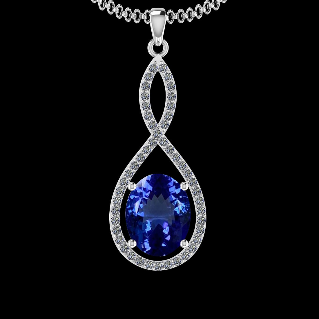 5.71 Ctw VS/SI1 Tanzanite And Diamond 10K White Gold Vintage Style Pendant: Color Stone Weight : 5.23 Ctw (1 Psc Oval ) Center Stone Color : Tanzanite Center Stone Setting : Prong Side Stone Weight Of Ctw 0.48 Ctw Side Stone Color : G-H Stone Clarity : VS/SI1 Stone Setting :