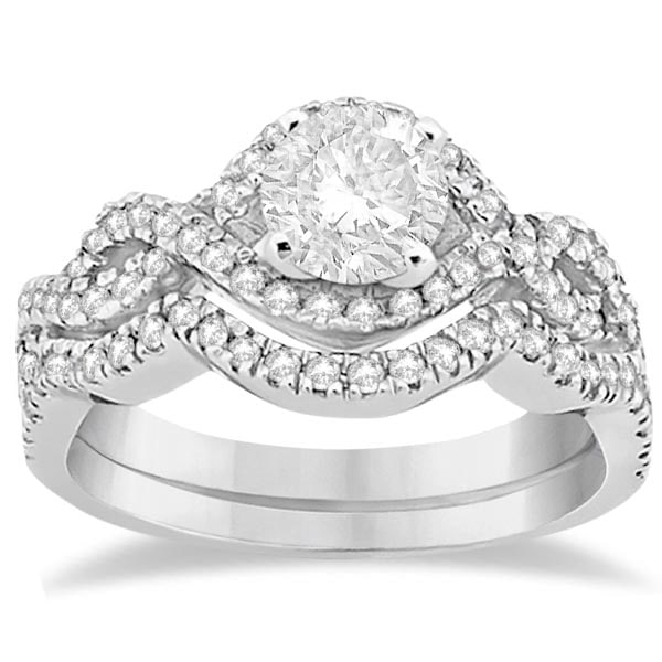 Diamond Infinity Halo Engagement Ring and Band Set 14K White Gold 1.60ctw: CENTER STONE; Diamond 1.00 CTW CENTER STONE CLARITY; SI1-SI2 CENTER STONE COLOR; J-K CENTER STONE SETTING; Prong,Pave SIDE STONE 0.60 cttw #PAPPS20518v3