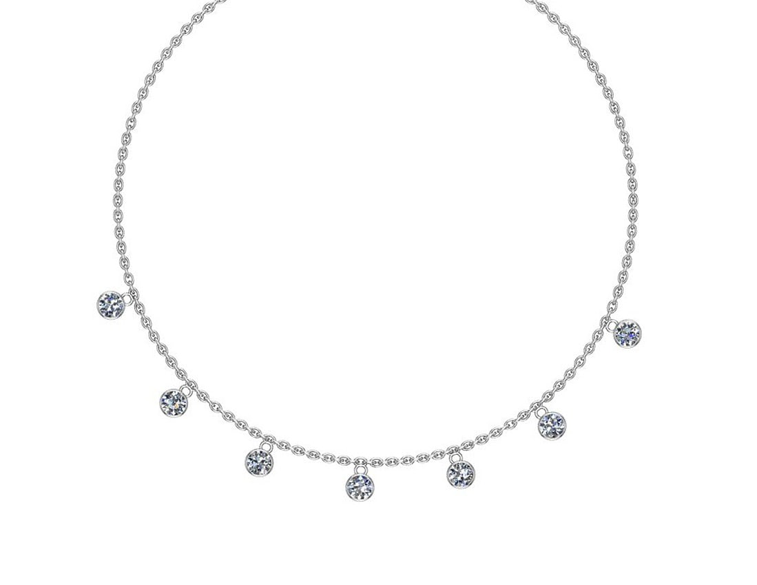 1.05 Ctw SI2/I1 Diamond 14K White Gold Station Necklace: Center Diamond Weight : 1.05 Ctw (Round Cut) Center Diamond Color :- J-K Center Clarity : SI2/I1 Stone Setting : Metal Weight : Approx 2.00 Gram 14K White Gold Station Necklace Size-17 Inch Dangling S
