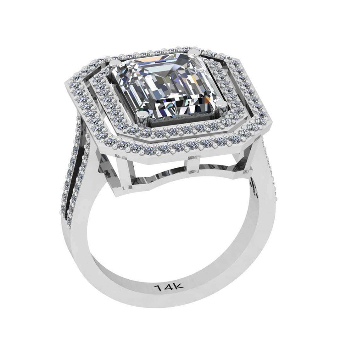 2.70 Ctw SI2/I1 Diamond 14K White Gold Wedding Halo Ring (Emerald Cut Cente: Center Diamond Weight : 2.00 Ctw (Emerald Cut Center Stone Certified By GIA ) Center Diamond Color : J-K Center Stone Setting : Prong Center Stone Clarity : SI2/I1 Side Stone Weight Of Ctw 0.70 Ctw Si
