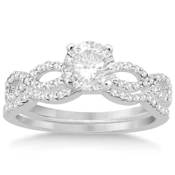 Infinity Twisted Diamond Matching Bridal Set 14K White Gold 1.34ctw: CENTER STONE; Diamond 1.00 CTW CENTER STONE CLARITY; SI1-SI2 CENTER STONE COLOR; J-K CENTER STONE SETTING; PRONG SIDE STONE CLARITY; SI1-SI2 SIDE STONE COLOR; J-K #PAPPS20402v3
