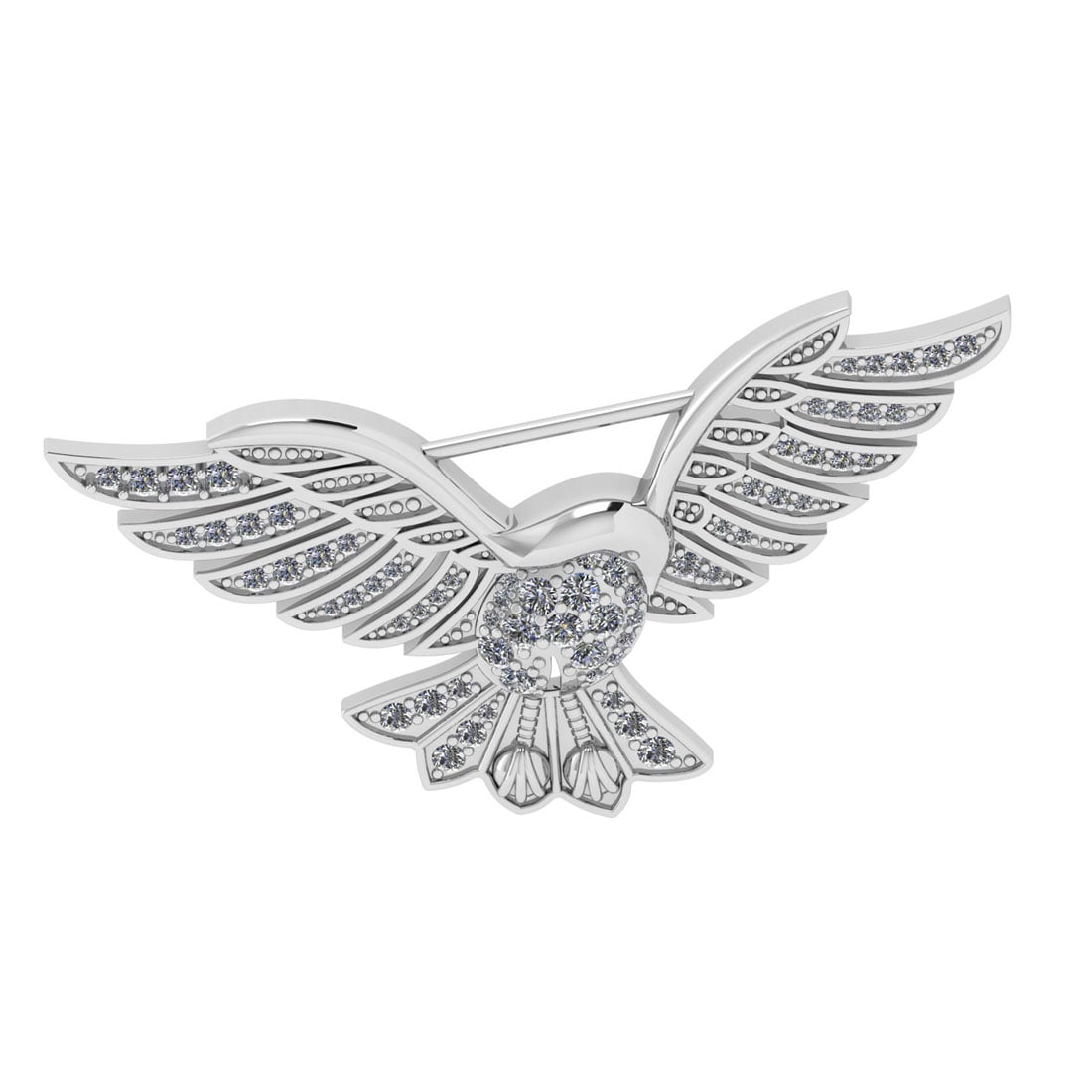 0.90 Ctw SI2/I1 Diamond 14K White Gold Eagle Brooch Pin: Total Diamond Weight : 0.90 Ctw (Round Cut) Color : J-K Setting : Prong Stone Clarity : SI2/I1 Metal Weight : Approx 8.50 Gram 14K White Gold Eagle Brooch Pin #PAPPS91537v7