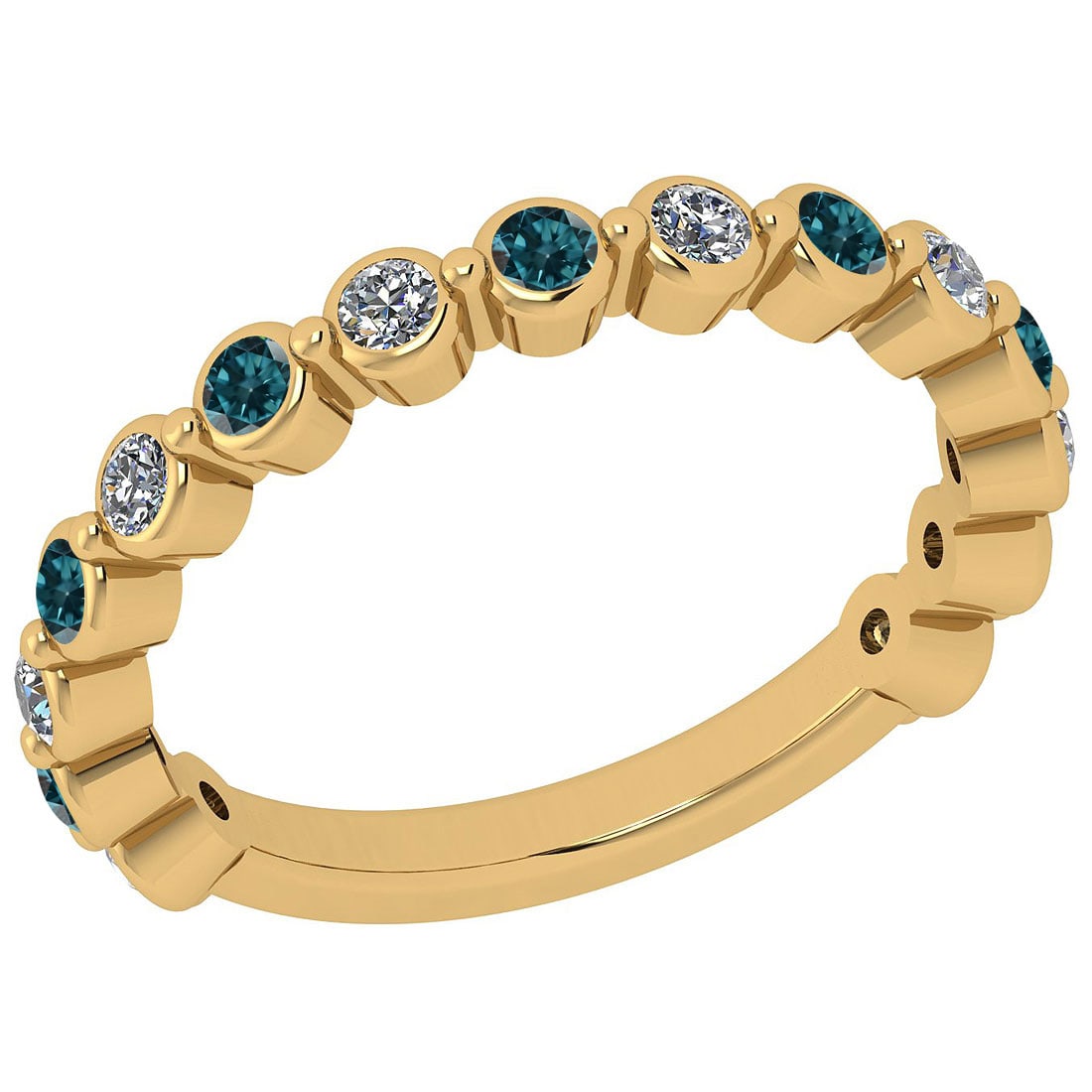 Certified 0.54 Ctw I2/I3 Treated Fancy Blue And White Diamond Style Bezel S: Center Approx Weight: 0.24 Ctw (Round Cut) Center Diamond Color: Treated Fancy Blue Diamond Center Clarity: I2/I3 Center Setting: Bezel Side Stone: 0.30 ctw Side Stone Color: J-K Side Stone Setting: B