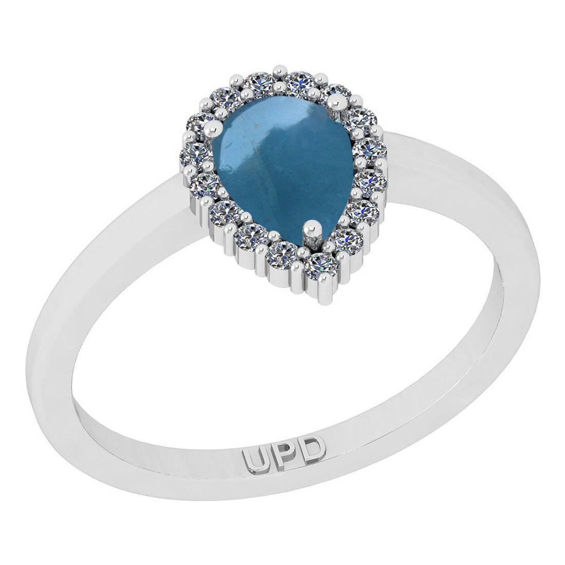 2.45 Ctw I2/I3 Aquamarine And Diamond 14K White Gold Engagement Ring: Center Stone Weight : 2.10 Ctw ( Pear Cab) Center Stone Color :-Aquamarine Stone Setting : Prong Side Stone Weight Of Ctw 0.35 Ctw Side Stone Color : J-K Stone Clarity : I2/I3 Stone Setting : Prong