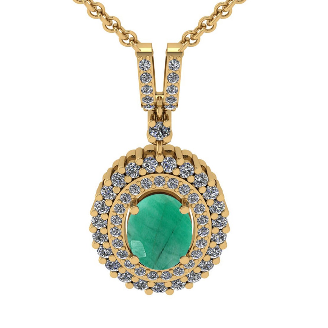 1.80 Ctw VS/SI1 Emerald And Diamond 14K Yellow Gold Necklace (ALL DIAMOND A: Color Stone Weight : 1.25 Ctw ( Oval Cut ) Center Stone Color : Emerald Stone Setting : Prong Side Diamond Weight Of Ctw 0.55 Ctw Side Stone Color : J-K Stone Clarity : VS/SI1 Stone Setting : Prong Me