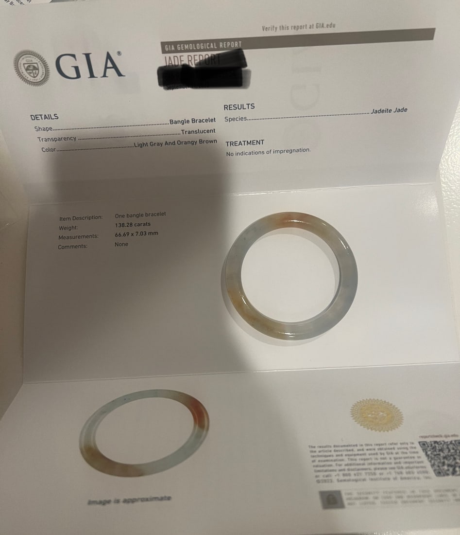 GIA Certified Natural (No Treatment) Orangy Brown Jadeite Jade Bangle (1 of 3)