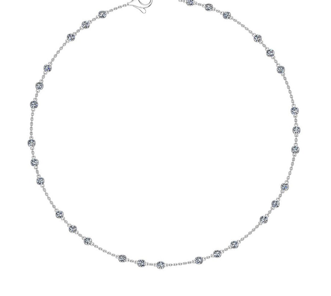 0.90 Ctw SI2/I1 Diamond 14K White Gold Station Necklace: Center Diamond Weight : 0.90 Ctw (Round Cut) Center Diamond Color :- J-K Center Clarity : SI2/I1 Stone Setting : Metal Weight : Approx 4.00 Gram 14K White Gold Station Necklace Size-18 Inch