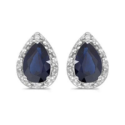 Pear Blue Sapphire and Diamond Stud Earrings 14k White Gold 1.70ctw: CENTER STONE; Blue Sapphire CENTER STONE CLARITY; CENTER STONE COLOR; CENTER STONE SETTING; Prong SIDE STONE CLARITY; SI SIDE STONE COLOR; I-J SIDE STONE SETTING; Prong ctw OF SIDE STONE: 0.02 SIDE ST
