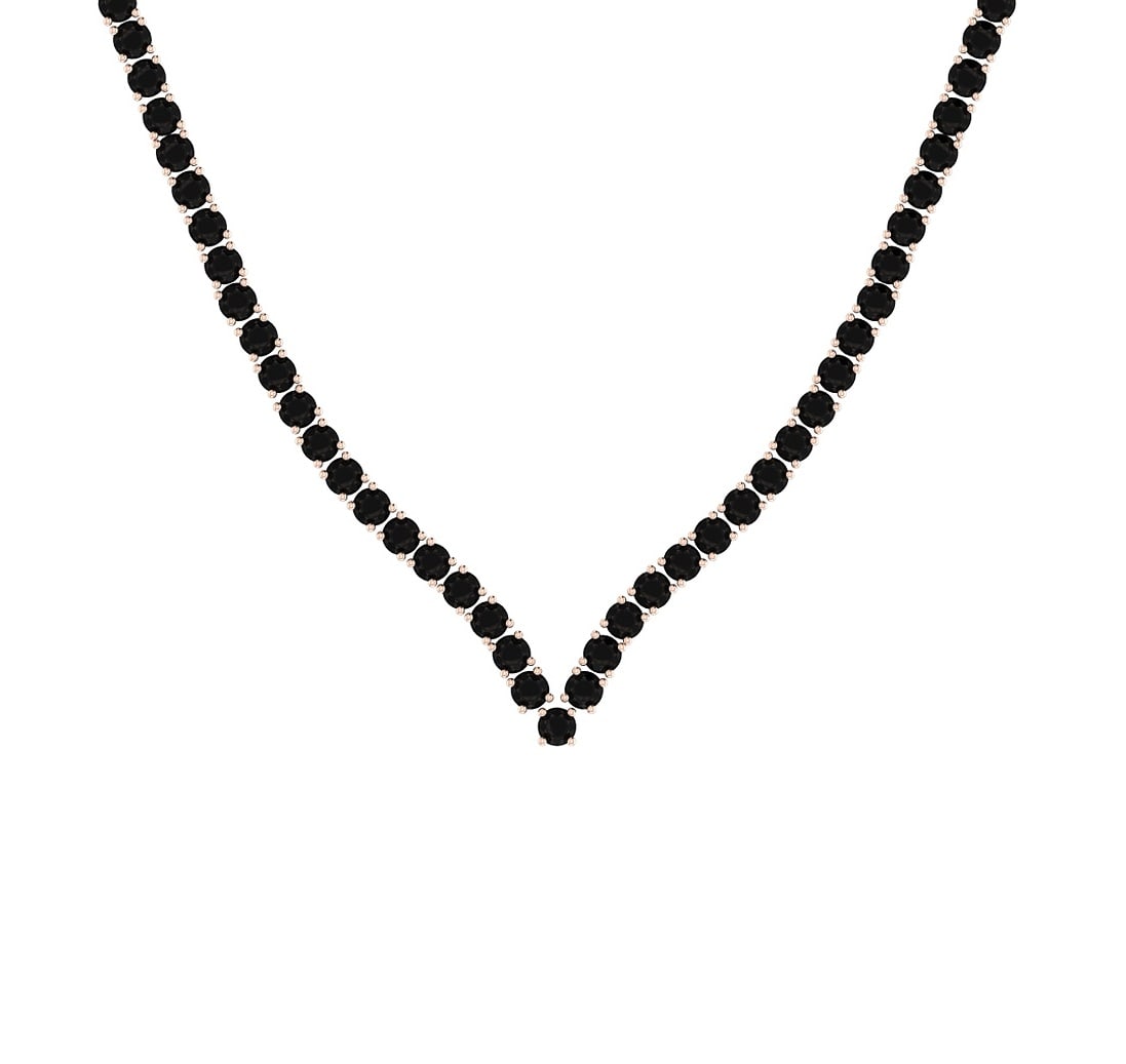 4.66 Ctw i2/i3 Treated Fancy Black Diamond 14K Rose Gold Necklace: Center Diamond Weight : 4.66 Ctw ( Round cut) Center Diamond Color : Treated Fancy Black Dimaond Center Clarity : i2/i3 Center Stone Setting : Prong Metal Weight : Approx 14.49 Gram 14K Rose Gold Ladi