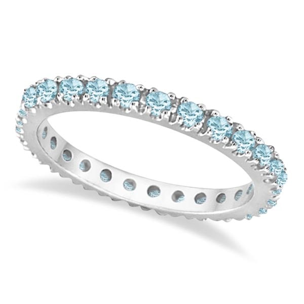 Aquamarine Eternity Stackable Ring Guard Band 14K White Gold 0.50ctw: CENTER STONE; Aquamarine CENTER STONE CLARITY; CENTER STONE COLOR; Blue CENTER STONE SETTING; Prong SIDE STONE CLARITY; SIDE STONE COLOR; SIDE STONE SETTING; ctw OF SIDE STONE: SIDE STONE QUALITY; #PA
