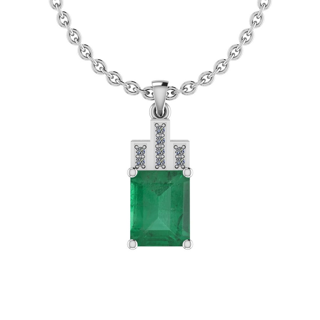 Certified 2.59 Ctw Emerald and Diamond I2/I3 14K White Gold Victorian Style: Color Stone Approx Weight: 2.55 Ctw (1 pcs Emerald Octo) Center Stone Color: Emerald Center Stone Setting: Prong Side Stone Approx Weight: 0.04 Ctw Side Stone Color: J-K Stone Clarity: I2/I3 Stone Set