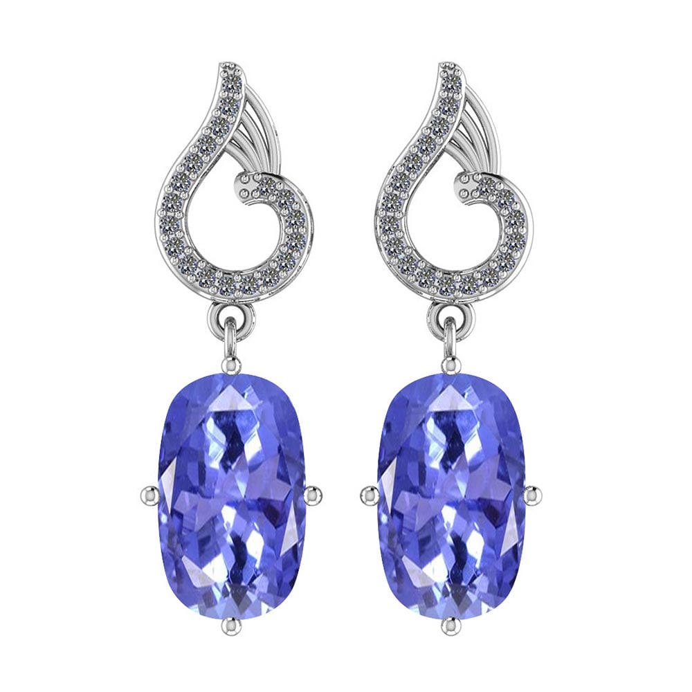 Certified 4.01 Ctw VS/SI1 Tanzanite and Diamond 14K White Gold Earrings: Color Stone Approx Weight: 3.92 Ctw (2 pcs Cussion) Center Stone Color: Tanzanite Center Stone Setting: Prong Side Stone Approx Weight: 0.09 Ctw Side Stone Color: G-H Stone Clarity: VS/SI1 Stone Setti