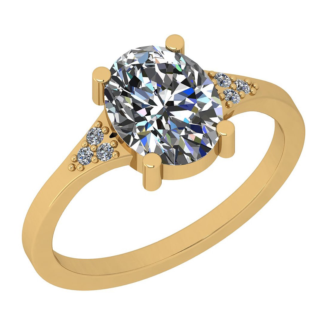 2.04 Ctw VS/SI1 Diamond 14K Yellow Gold Vintage Style Engagement Ring: Center Weight : 2.00 Ctw ( 1 PSC Oval SI2/I1 ) Center Color : H-I Center Stone Clarity : SI2/I1 Center Stone Setting : Prong Side Stone Weight Of Ctw 0.04 Ctw Side Stone Color : H-I Stone Clarity : VS