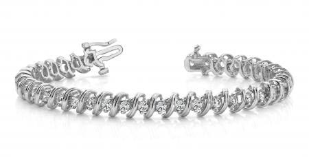 14KT WHITE GOLD 1 CTW G-H SI2/SI3 FACETED SPIRAL LINK DIAMOND TENNIS BRACEL: 14KT WHITE GOLD 1 CTW G-H SI2/SI3 FACETED SPIRAL LINK DIAMOND TENNIS BRACELET #PAPPS20254v5