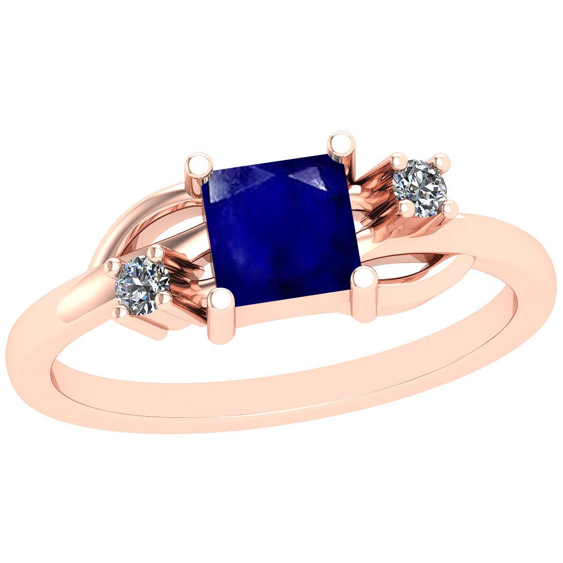 0.60 Ctw SI2/I1 Blue Sapphire And Diamond 14K Rose Gold Ring: Center Stone Weight : 0.50 Ctw (Square cut) Center Stone Color :-Blue Sapphire Stone Setting : Prong Side Stone Weight Of Ctw 0.10 Ctw Side Stone Color : J-K Stone Clarity : SI2/I1 Stone Setting : Pro