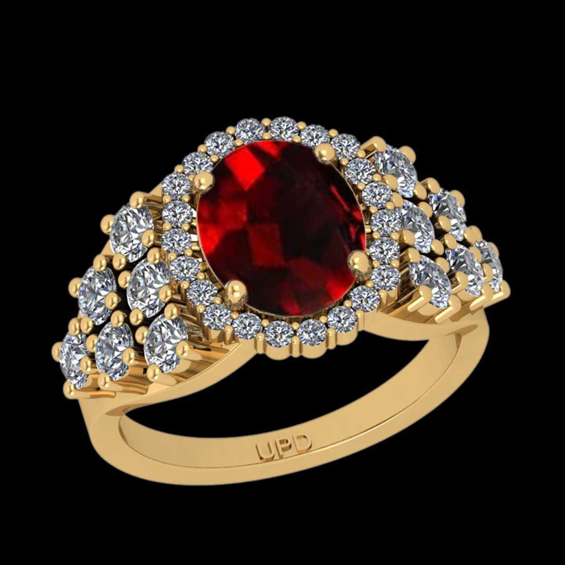 6.12 Ctw VS/SI1 Spessartite Garnet and Diamond 14K Yellow Gold Engagement R: Center Stone Weight : 4.62 Ctw ( Oval Cut) Center stone Color :-Spessartite Garnet Center Stone Setting : Prong Side Stone Weight Of Ctw 1.50 Ctw Side Stone Color : J-K Stone Clarity : VS/SI1 Stone