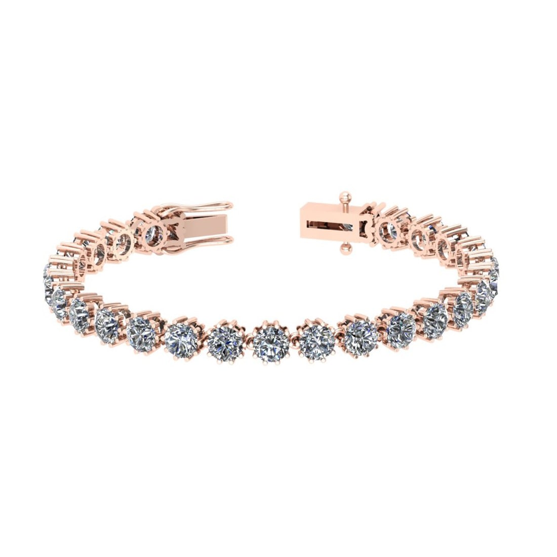 Certified 12.50 Ctw Diamond SI2/I1 Bracelet 14K Rose Gold Made In USA: Diamond Stone Weight Approx ; 12.50 Ctw (25 Pcs Round) Diamond Stone Color: White G-H Diamond Stone Clarity: SI2/I1 Center Stone Setting: Prong Metal Weight Approx: 10.20 Gram 14K Rose Gold Bracelet