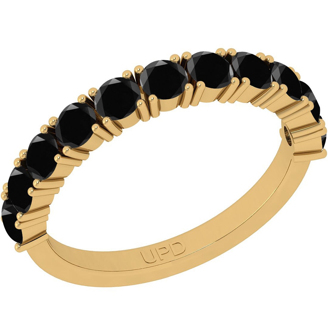 1.21 Ctw I2/I3 Treated Fancy Black Diamond 14K Yellow Gold Eternity Band Ri: Diamond Weight : 1.21 Ctw (Round Cut) Diamond Color :- Treated Fancy Black Diamond Setting : Prong Center Clarity : I2/I3 Metal Weight : Approx 3.20 Gram 14K Yellow Gold Eternity Band Ring Current Rin