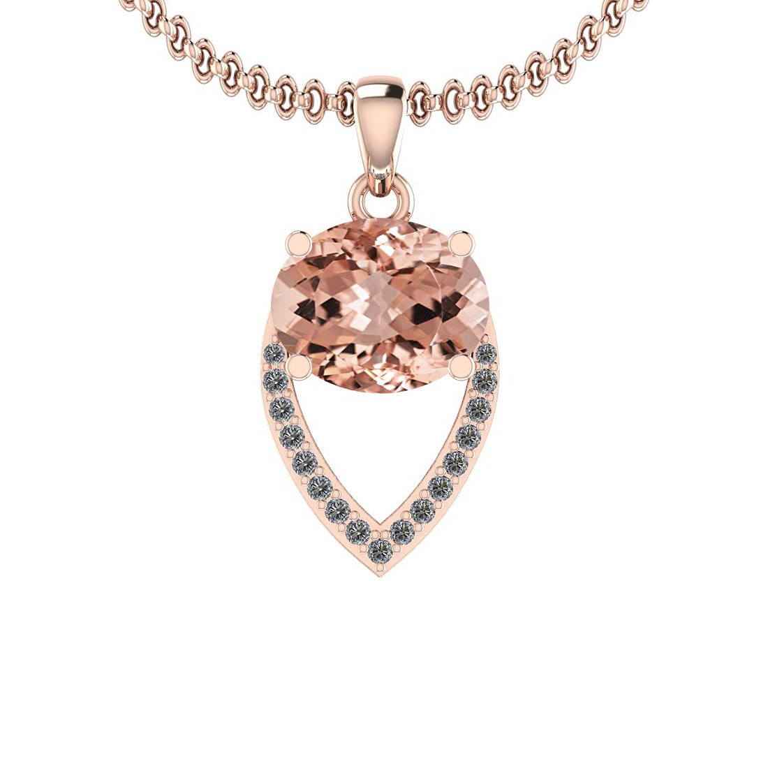 2.09 Ctw SI2/I1 Morganite And Diamond 14K Rose Gold Vintage Style Necklace: Center Stone Weight : 2.00 Ctw ( Oval Cut ) Center Stone Color :-Morganite Center Stone Setting : Prong Side Stone Weight Of Ctw 0.09 Ctw Side Stone Color : H-I Stone Clarity : SI2/I1 Stone Setting : 