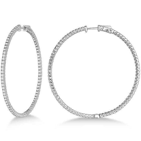 Unique X-Large Diamond Hoop Earrings 14k White Gold 3.00ctw: CENTER STONE; Diamond CENTER STONE CLARITY; SI1-SI2 CENTER STONE COLOR; J-K CENTER STONE SETTING; Prong SIDE STONE CLARITY; SIDE STONE COLOR; SIDE STONE SETTING; ctw OF SIDE STONE: SIDE STONE QUALITY;