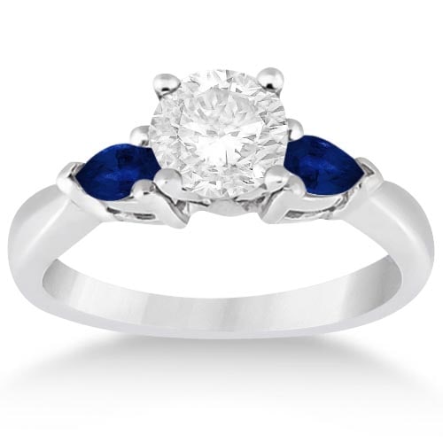 Pear Three Stone Blue Sapphire Engagement Ring 14k White Gold 1.50ctw: CENTER STONE; DIAMOND (1.00 CTW) CENTER STONE CLARITY; SI1-SI2 CENTER STONE COLOR; J-K CENTER STONE SETTING; SIDE STONE CLARITY; SIDE STONE COLOR; Blue SIDE STONE SETTING; Prong ctw OF SIDE STONE: 0.5