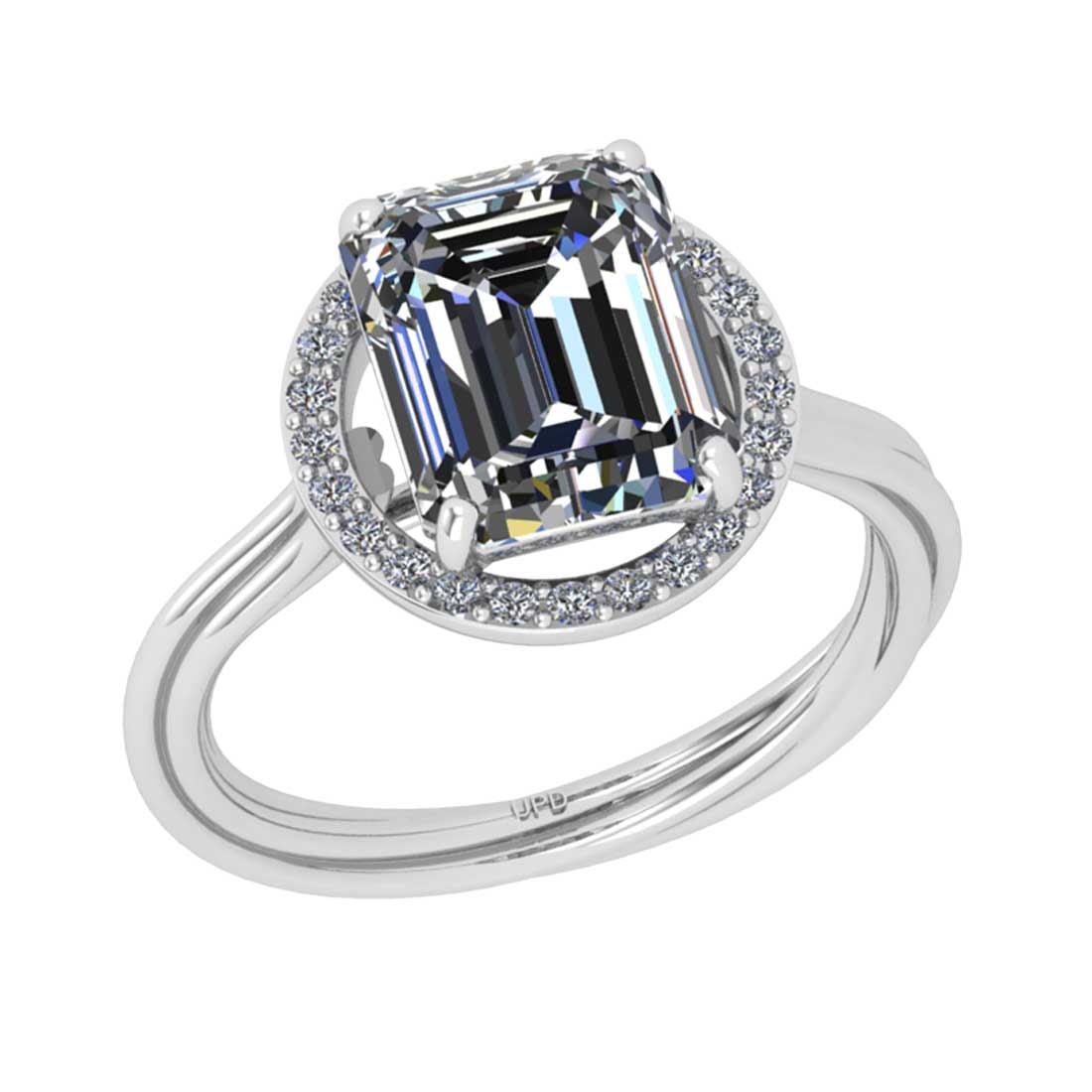 2.70 Ctw SI2/I1 Diamond 14K White Gold Engagement Halo Ring: Center Diamond Weight : 2.50 Ctw (Emerald Cut GIA ) Center Color :-J-K Center Stone Clarity :- SI2/I1 Center Stone Setting : Prong Side Stone Weight Of Ctw 0.20 Ctw Side Stone Color : J-K Stone Clarit