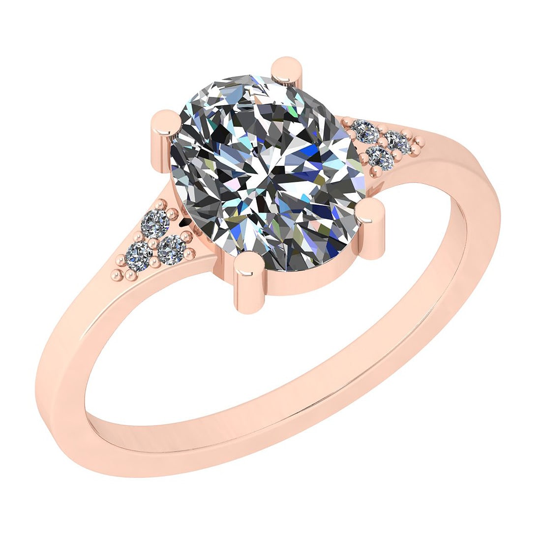2.04 Ctw SI2/I1 Diamond 14K Rose Gold Vintage Style Engagement Ring: Center Weight : 2.00 Ctw ( 1 PSC Oval ) Center Color : G-H Center Stone Clarity : SI2/I1 Center Stone Setting : Prong Side Stone Weight Of Ctw 0.04 Ctw Side Stone Color : G-H Stone Clarity : SI2/I1