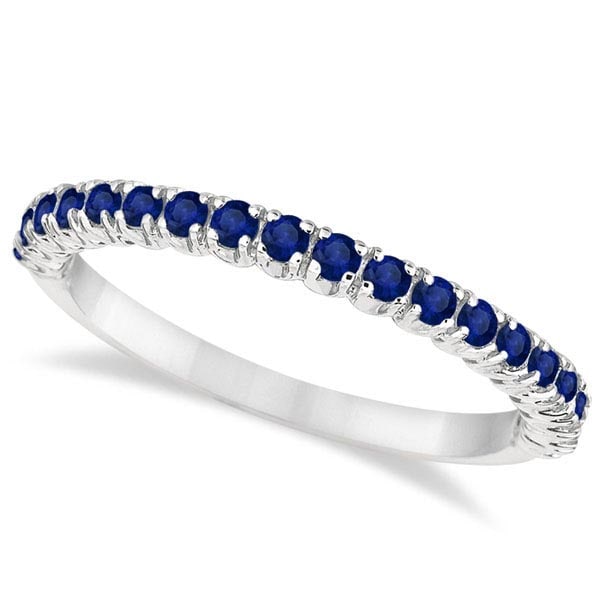 Half-Eternity Pave Thin Blue Sapphire Stack Ring 14k White Gold 0.65ctw: CENTER STONE; Sapphire CENTER STONE CLARITY; CENTER STONE COLOR; Blue CENTER STONE SETTING; Pave SIDE STONE CLARITY; SIDE STONE COLOR; SIDE STONE SETTING; ctw OF SIDE STONE: SIDE STONE QUALITY; #PAPPS