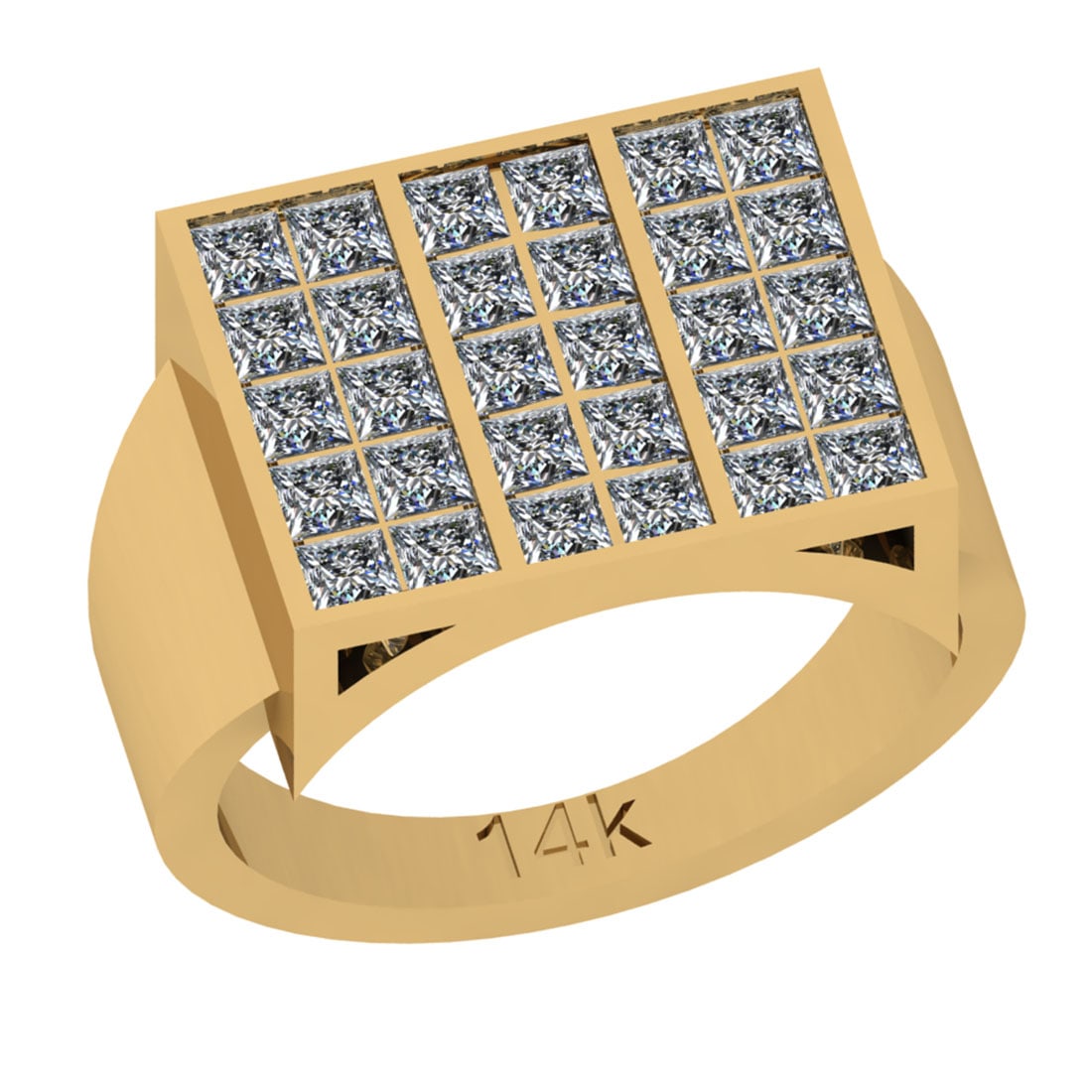 1.80 Ctw SI2/I1 Diamond 14K Yellow Gold Groom Cluster Ring: Total Diamond Weight : 1.80 Ctw (Princess Cut) Color : J-K Setting : Prong Stone Clarity : SI2/I1 Metal Weight : Approx 9.10 Gram 14K Yellow Gold Groom Cluster Ring Current Ring Size is-6 #PAPPS91493v