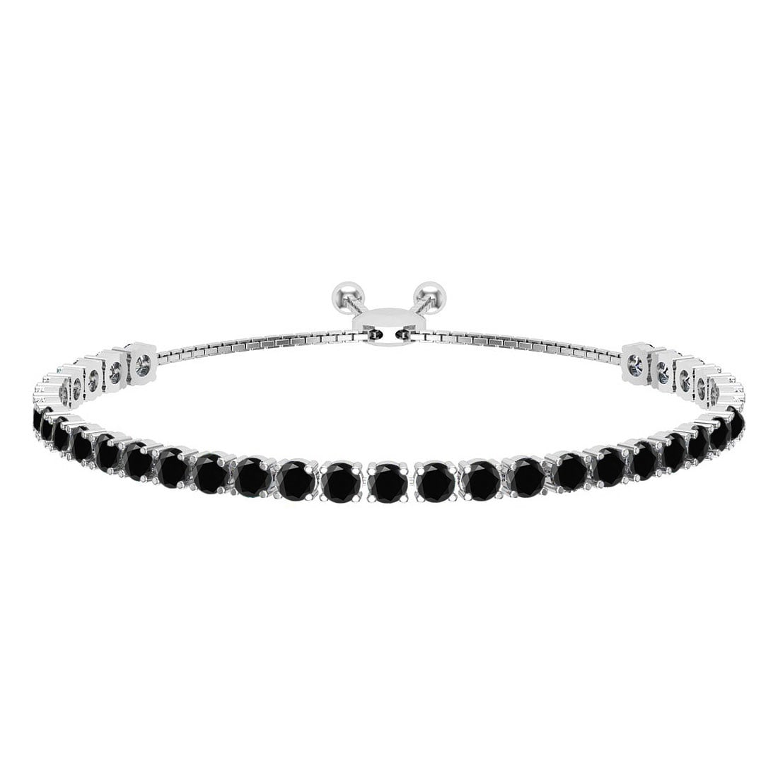 1.66 Ctw i2/i3 Treated Fancy Black Diamond 14K White Gold Slide Bracelet: Center Diamond Weight : 1.66 Ctw (Round Cut) Center Diamond Color :- Treated Fancy Black Diamond Center Clarity : I2/I3 Stone Setting : Prong Metal Weight : Approx 7.20 Gram 14K White Gold Slide