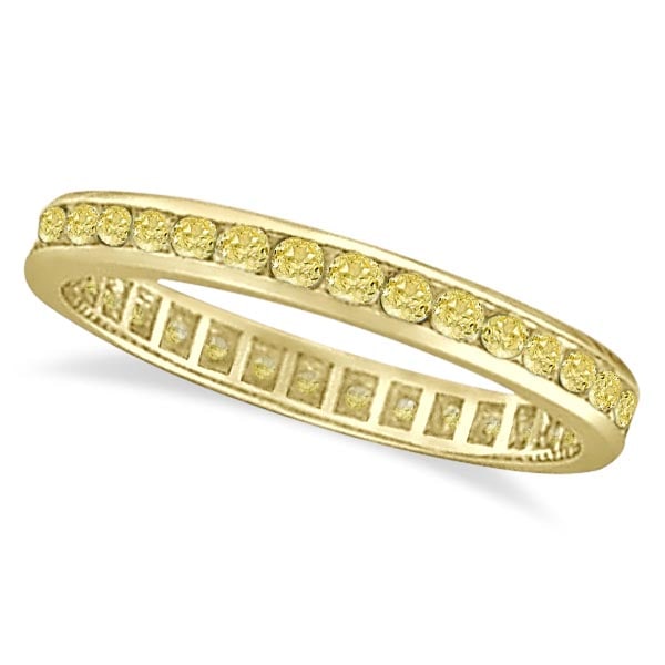 Channel Set Yellow Canary Diamond Eternity Ring 14k Yellow Gold 1.00ctw: CENTER STONE; Diamond CENTER STONE CLARITY; SI CENTER STONE COLOR; Fancy Yellow CENTER STONE SETTING; Channel SIDE STONE CLARITY; SIDE STONE COLOR; SIDE STONE SETTING; ctw OF SIDE STONE: SIDE STONE QU