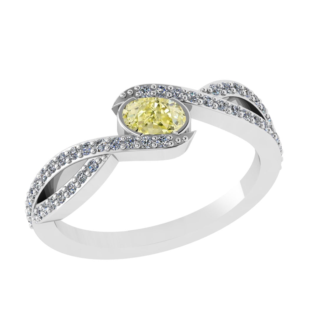 0.65 Ctw GIA Certified Fancy Yellow Diamond 14K White Gold Engagement Halo: GIA Certified Center Diamond Weight :-: 0.38 Ctw ( Oval Cut) Color :- Fancy Yellow Daimond Clarity : VS1 Center Stone Setting : Prong Side Diamond Weight Of Ctw 0.27 Ctw Color : G -H Clarity :VS/SI1 S