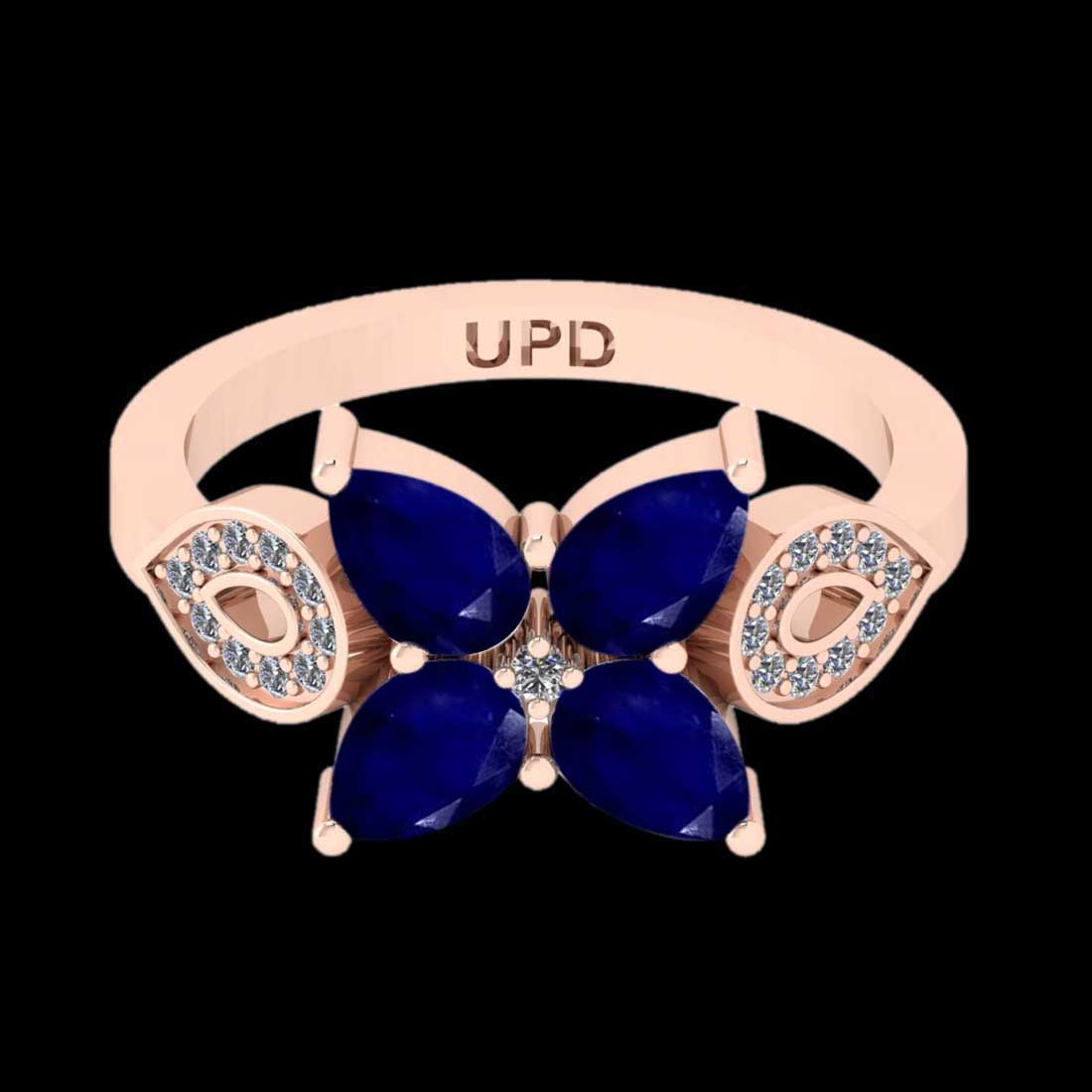 2.13 Ctw VS/SI1 Blue Sapphire And Diamond Prong Set 14K Rose Gold Vintage S: Center Stone Weight : 2.00 Ctw ( Pear Cut) Center stone Color :- Blue Sapphire Center Stone Setting : Prong Side Stone Weight Of Ctw 0.13 Ctw Side Stone Color : J-K Stone Clarity :VS/SI1 Stone Setting