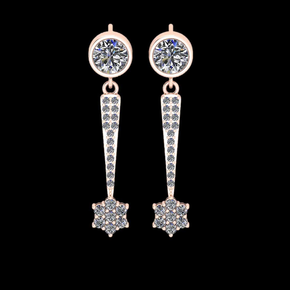 2.99 Ctw SI2/I1 Diamond 18K Rose Gold Dangling Earrings: Center Diamond Weight : 2.20 Ctw ( Round Cut) Center Diamond Color :-G-H Setting : Prong Side Weight Of Ctw 0.79 Ctw Color : G-H Clarity : SI2/I1 Stone Setting : Prong Metal Weight : Approx 3.90 gram 