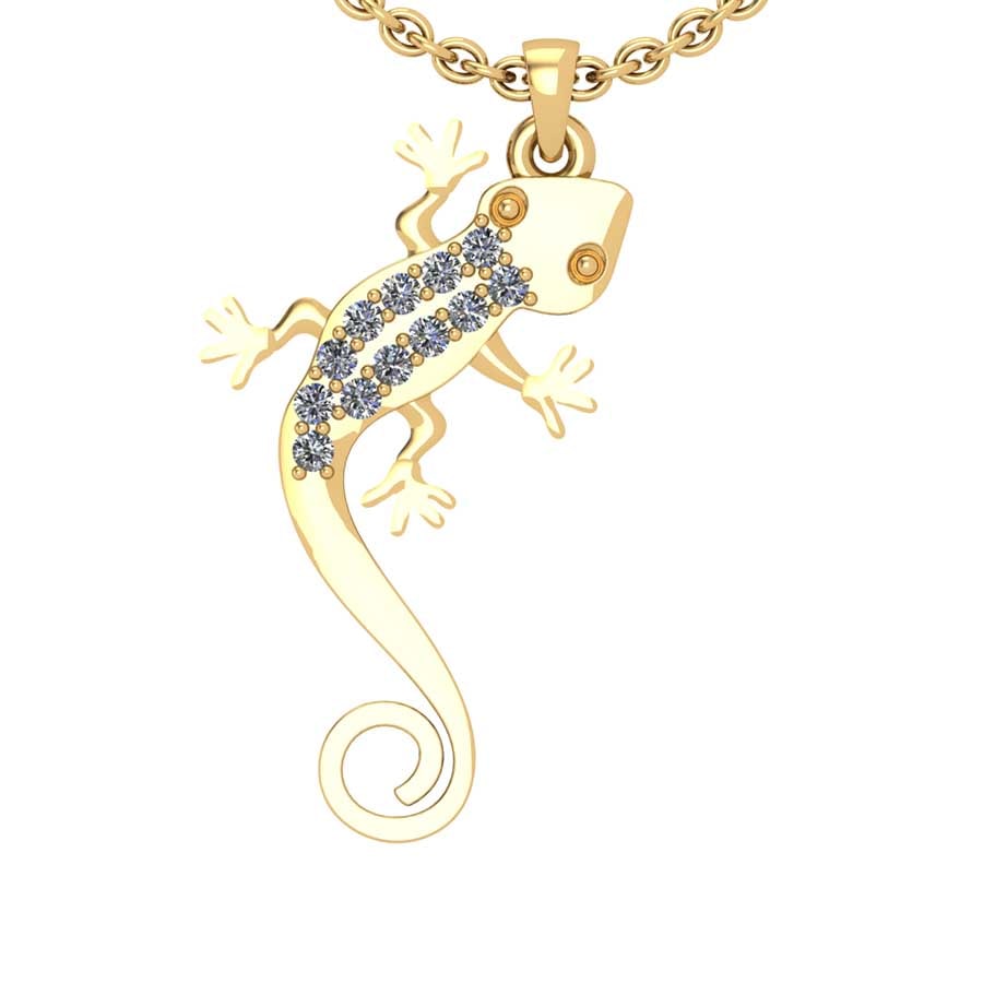 0.16 Ctw SI2/I1 Diamond 14K Yellow Gold Lizard Pendant Necklace (1 of 1)