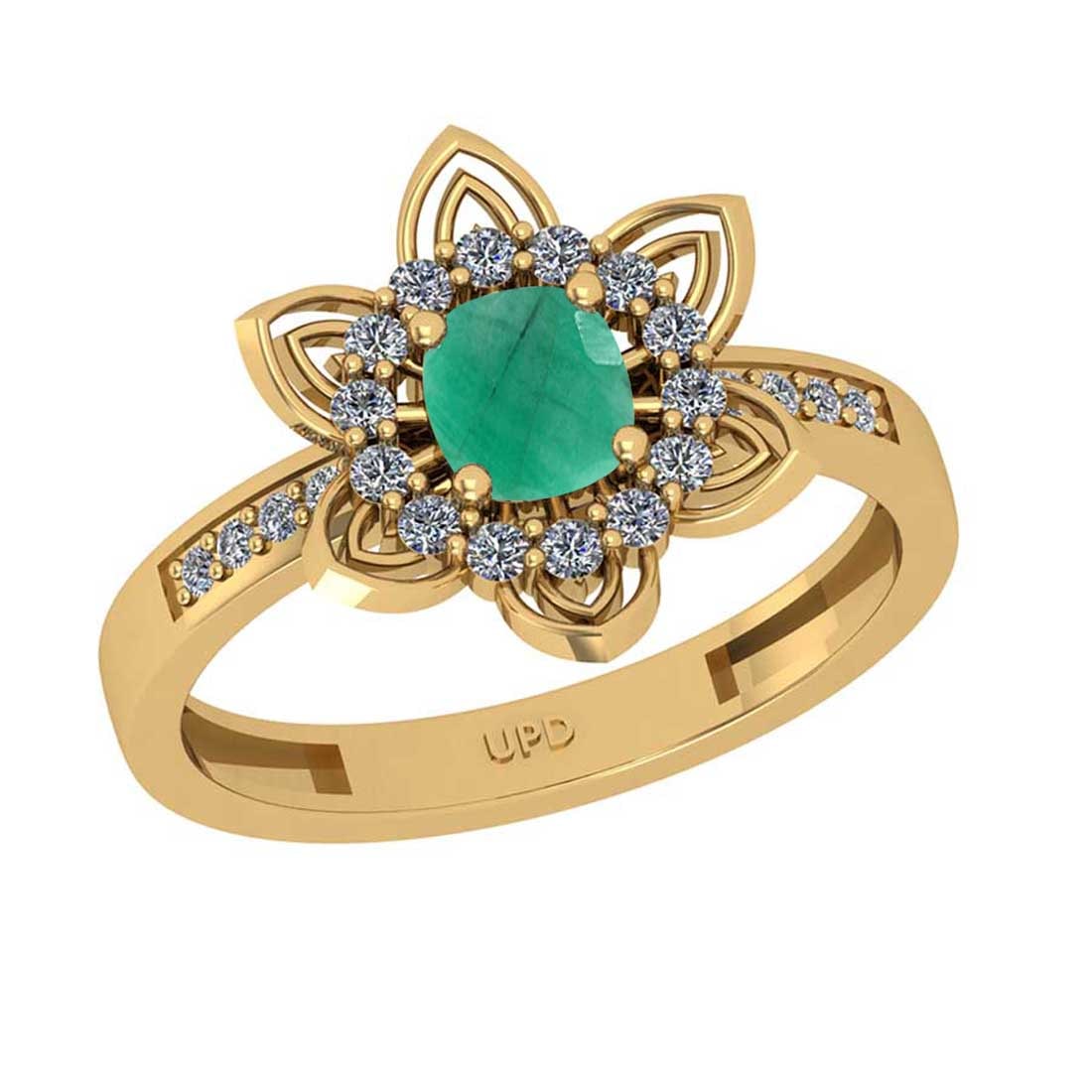 0.76 Ctw SI2/I1Emerald and Diamond 14K Yellow Gold Engagement Ring: Center Stone Weight : 0.50 Ctw ( 1pec Cushion Cut) Center stone Color :-Emerald Setting : Prong Side Diamond Weight Of Ctw 0.26 Ctw Color : J-K Clarity : SI2/I1 Stone Setting : Prong Metal Weight : Ap