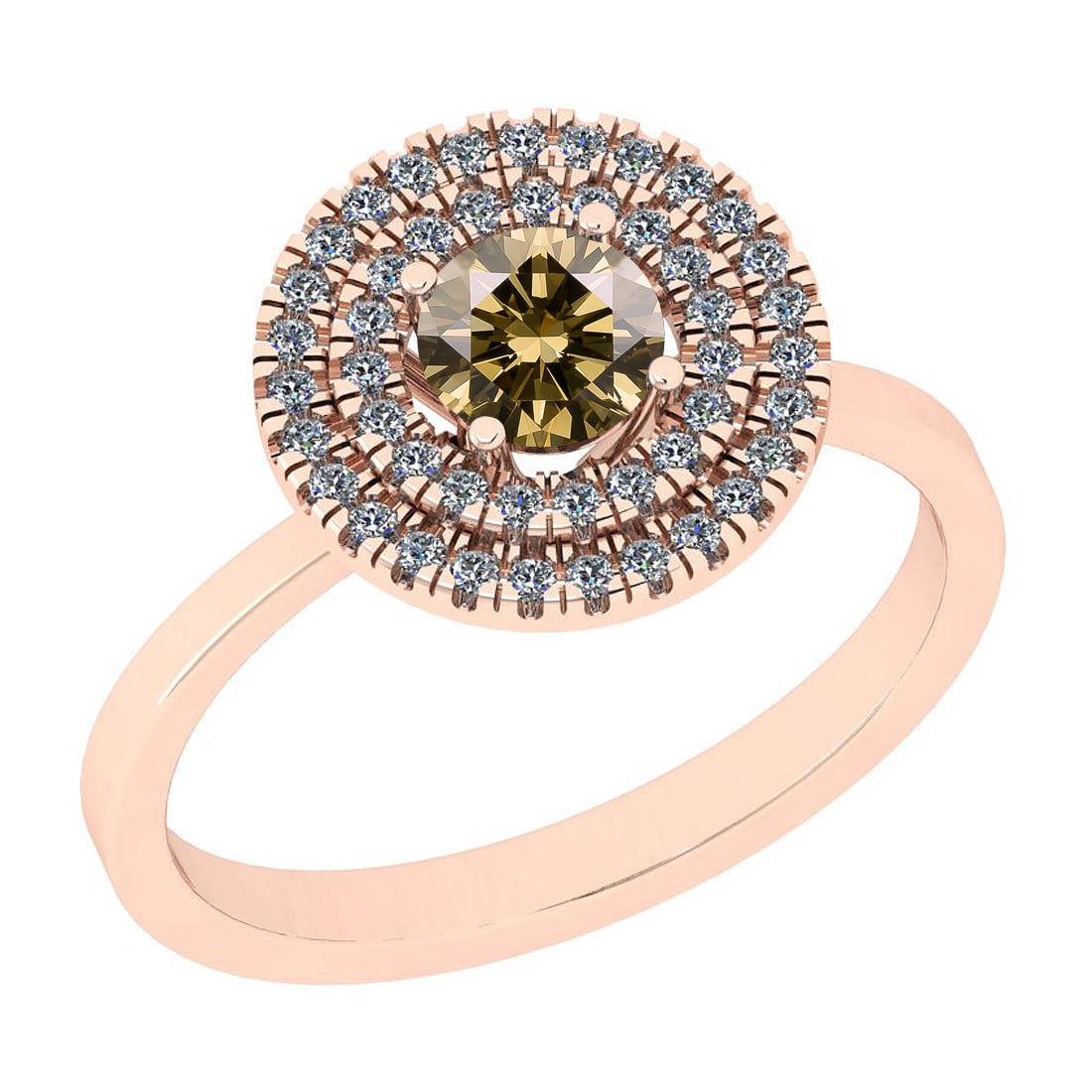 Certified 0.69 Ctw SI1/SI2 Natural Dark Fancy Yellow And White Diamond 14K: Center Approx Weight: 0.46 Ctw (Round Cut) Center Diamond Color: Natural Dark Fancy Yellow Diamond Center Setting ; Prong Side Stone 0.23 ctw Side Stone Color: G-H Side Stone Setting: Prong Side Stone