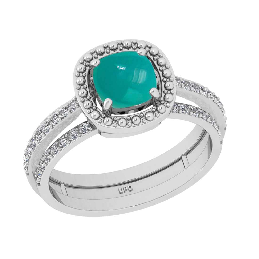 1.14 Ctw VS/SI1Emerald and Diamond 14K White Gold Engagement Ring: Color Stone Weight : 0.78 Ctw (Round Cab) Stone Color :- Emerald Center Stone Setting : Prong Side Weight Of Ctw 0.36 Ctw Color : J-K Clarity : VS/SI1 Stone Setting : Prong Metal Weight : Approx 4.40 