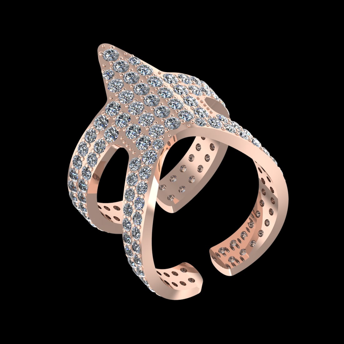 3.52 Ctw VS/SI1 Diamond 18k Rose Gold Star Ring: Total Diamond Weight : 3.52 Ctw (Round cut) Center Diamond Color :- J-K Center Clarity : VS/SI1 Stone Setting : Prong Metal Weight : Approx 13.90 Gram 18k Rose Gold Star Ring Current Ring Size-8 #PAPP