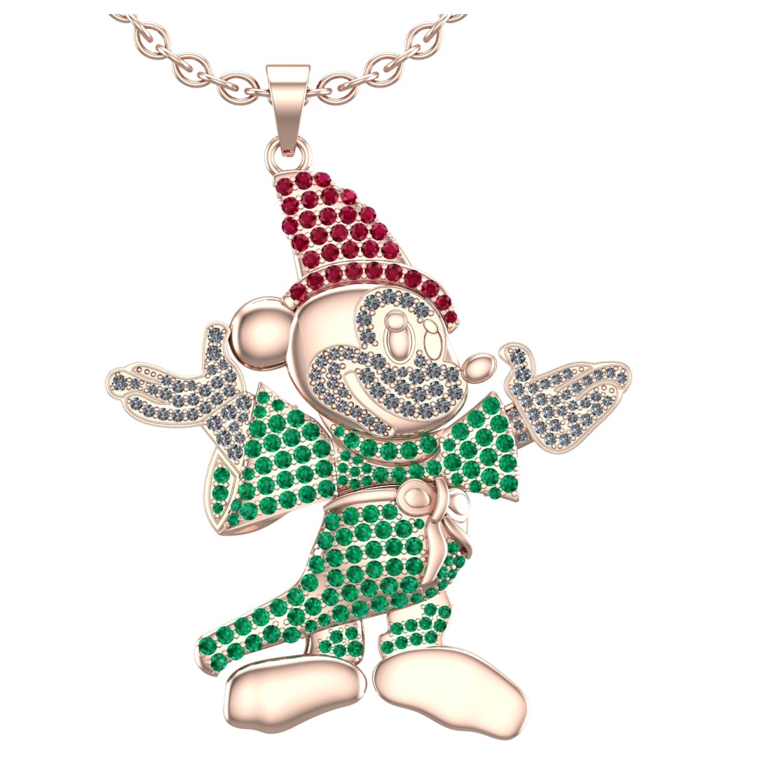 3.70 Ctw SI2/I1Ruby ,Emerald And Diamond 14K Rose Gold Disney Mickey Mouse (1 of 1)