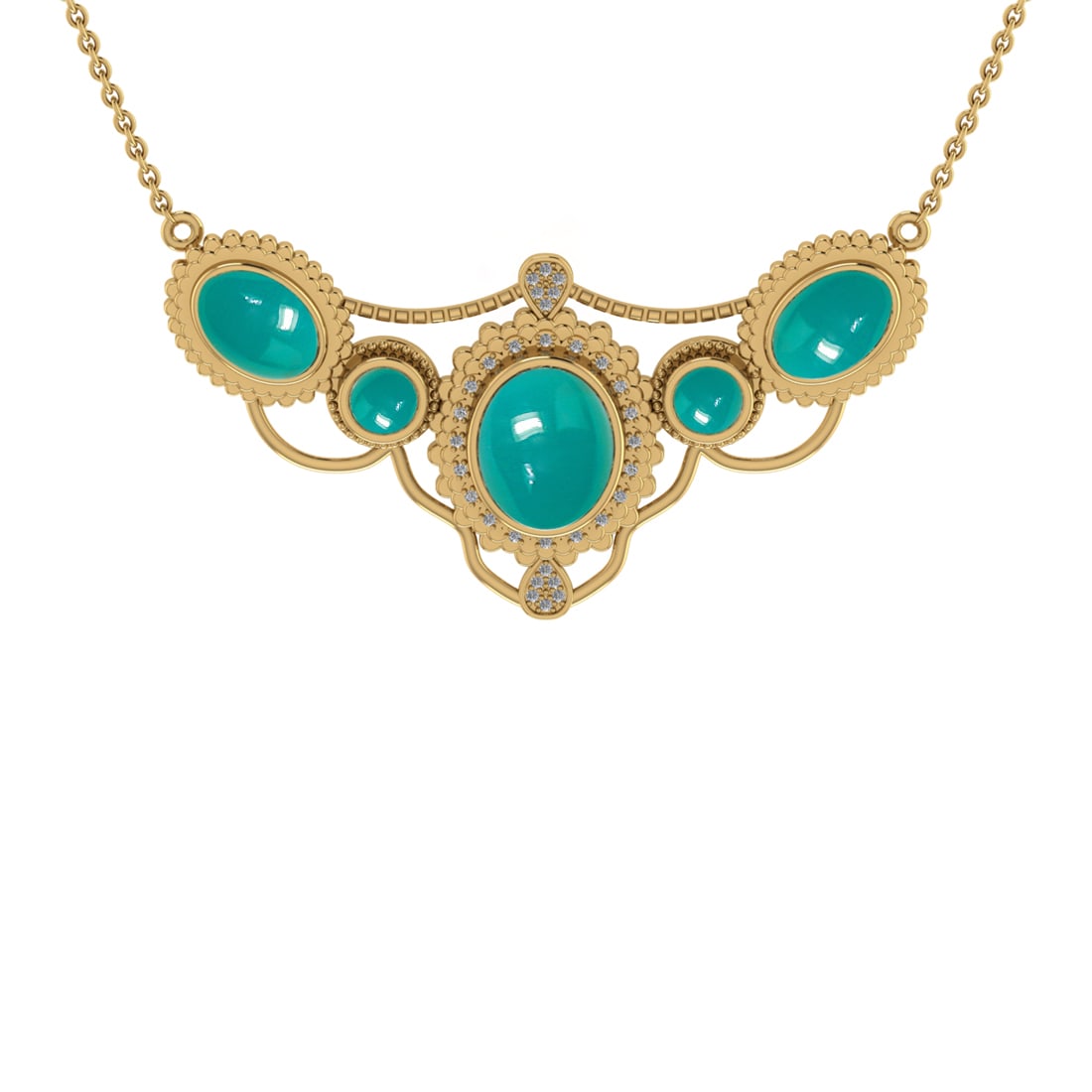12.71 Ctw VS/SI1Emerald and Diamond 14K Yellow Gold Pendant Necklace: Color Stone Weight : 12.55 Ctw (Round & Oval Cab) Stone Color :- Emerald Center Stone Setting : Prong Side Weight Of Ctw 0.16 Ctw Color : J-K Clarity : VS/SI1 Stone Setting : Prong Metal Weight : Appr