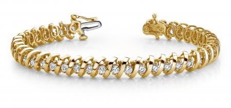 14KT YELLOW GOLD 1 CTW G-H VS2/SI1 SWIRL LINK DIAMOND TENNIS BRACELET: 14KT YELLOW GOLD 1 CTW G-H VS2/SI1 SWIRL LINK DIAMOND TENNIS BRACELET #PAPPS20144v5