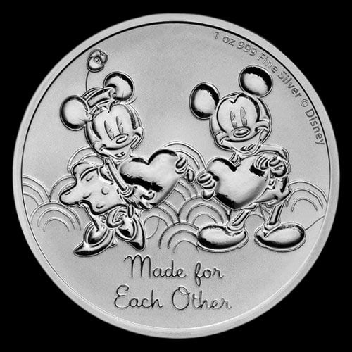 Collectable Silver 2023 Niue 1 oz Silver $2 Mickey & Minnie: Made for Each: 2023 Niue 1 oz Silver $2 Mickey & Minnie: Made for Each Other BU #PAPPS96524v15