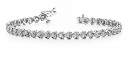 14KT WHITE GOLD 1 CTW G-H VS2/SI1 HEART LINK DIAMOND BRACELET (1 of 1)